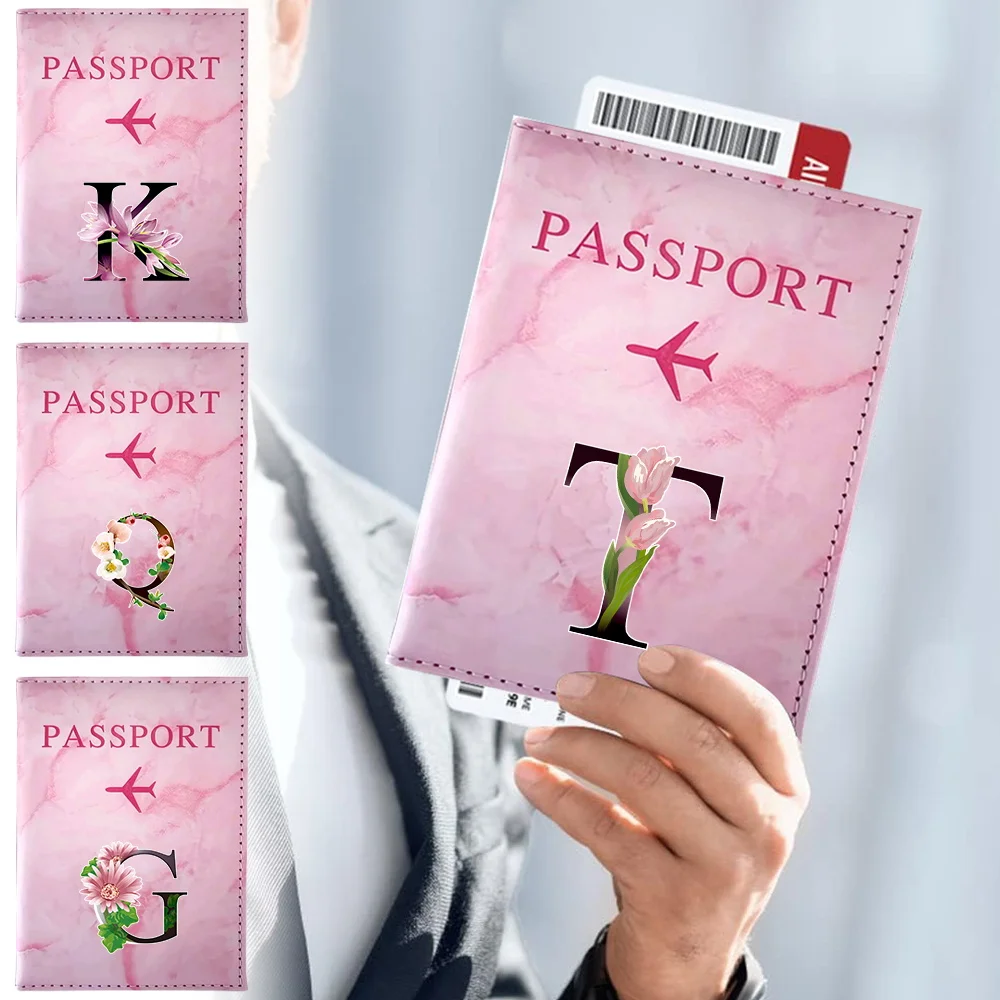 Passport Cover Pink Color Passport Holder Waterproof Travel Passport Case Flower Color Series Plane Ticket Card Case