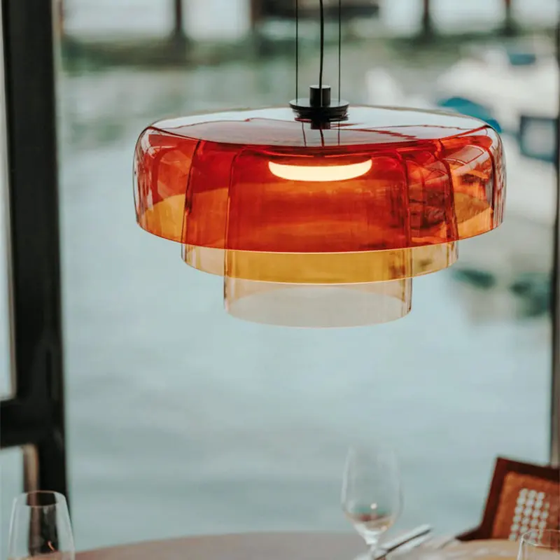 LEVELS Glass Pendant Lamps LED Round Orange Green Lamp for Bar Living Room Dining Table Kitchen Island Ceiling Suspended Lamp