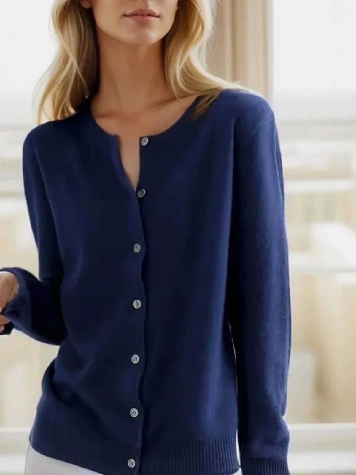 

Pure Color round Ne Single Breasted Cardigan Open Front Long Sve Knitwear Street Sle Loose Fit Autumn Outerwear