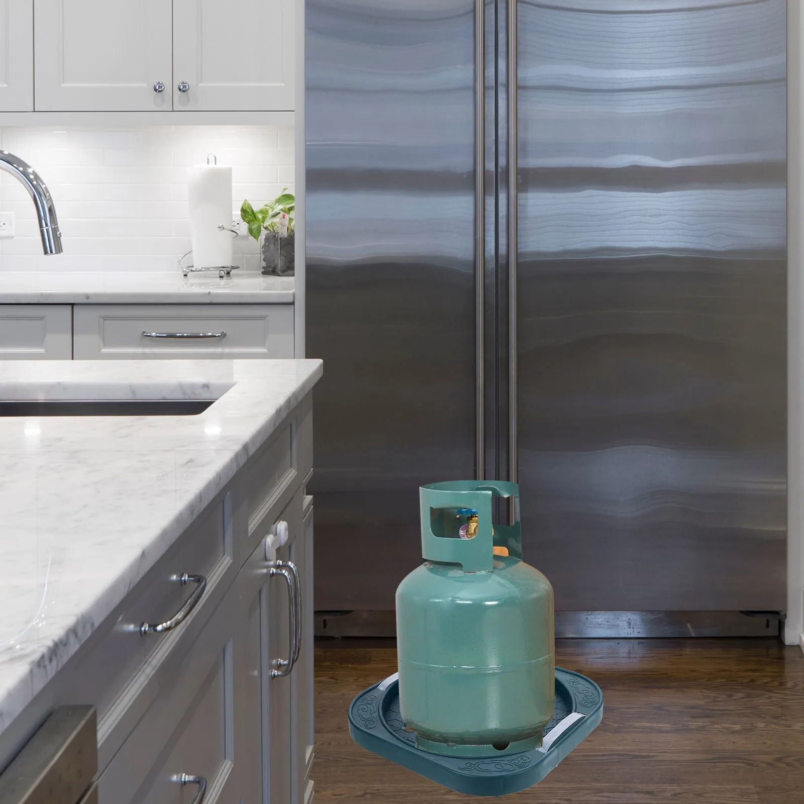 

1pc Gas Tank Base Tray Round Can Holder With Movable Wheels Floor Protecting Kitchen Restaurant Storage Supply