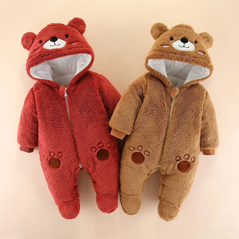 

Kids Clothes Baby Boys Girls Autumn Winter Thick Warm Bear Hooded Romper For Infant Newborns Homewear Jumpsuit Toddler Outfit
