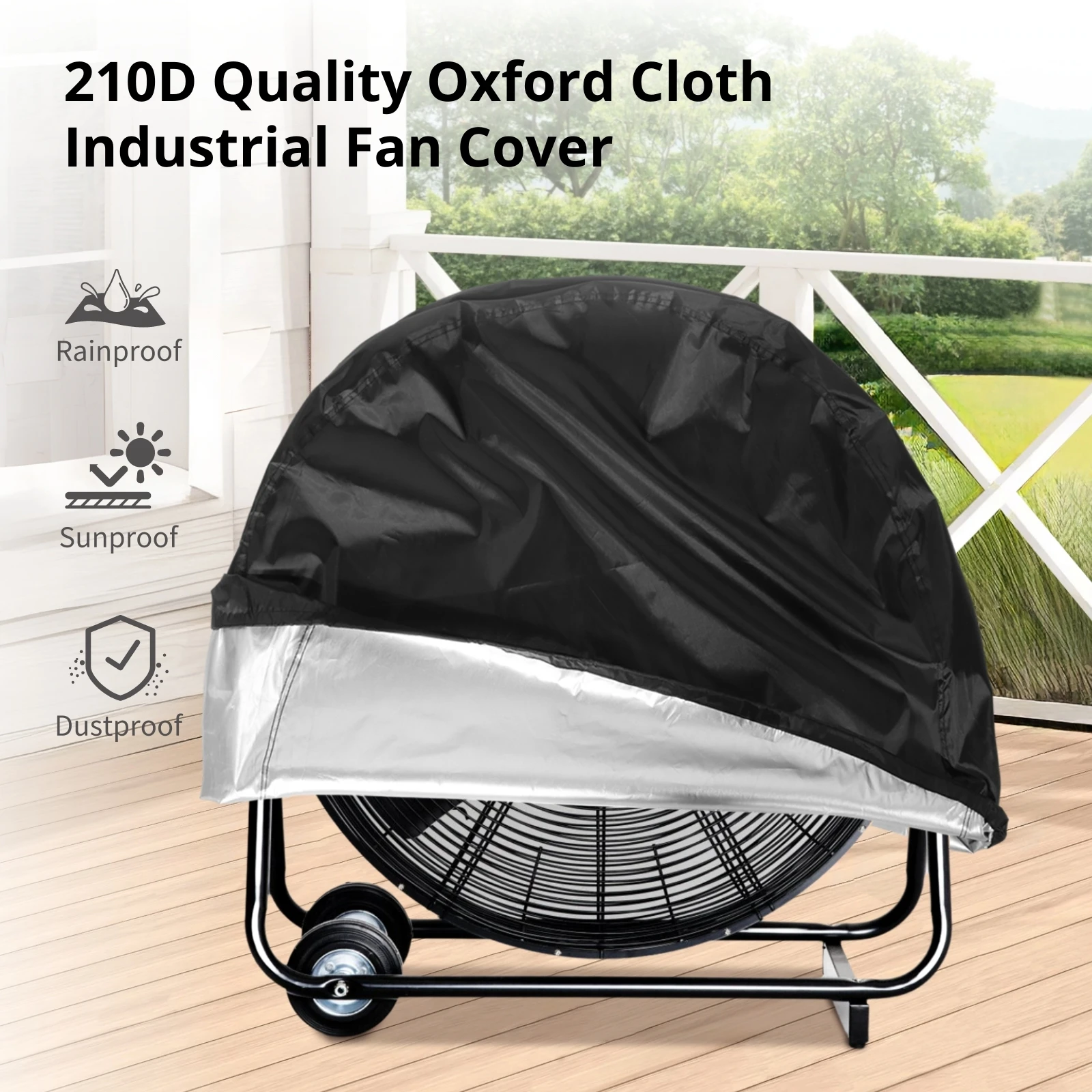 Black Industrial Fan Cover 210D Oxford Cloth Outdoor Fan Cover Waterproof Fan Cover For High Velocity Floor Fan Drum Fan Blower