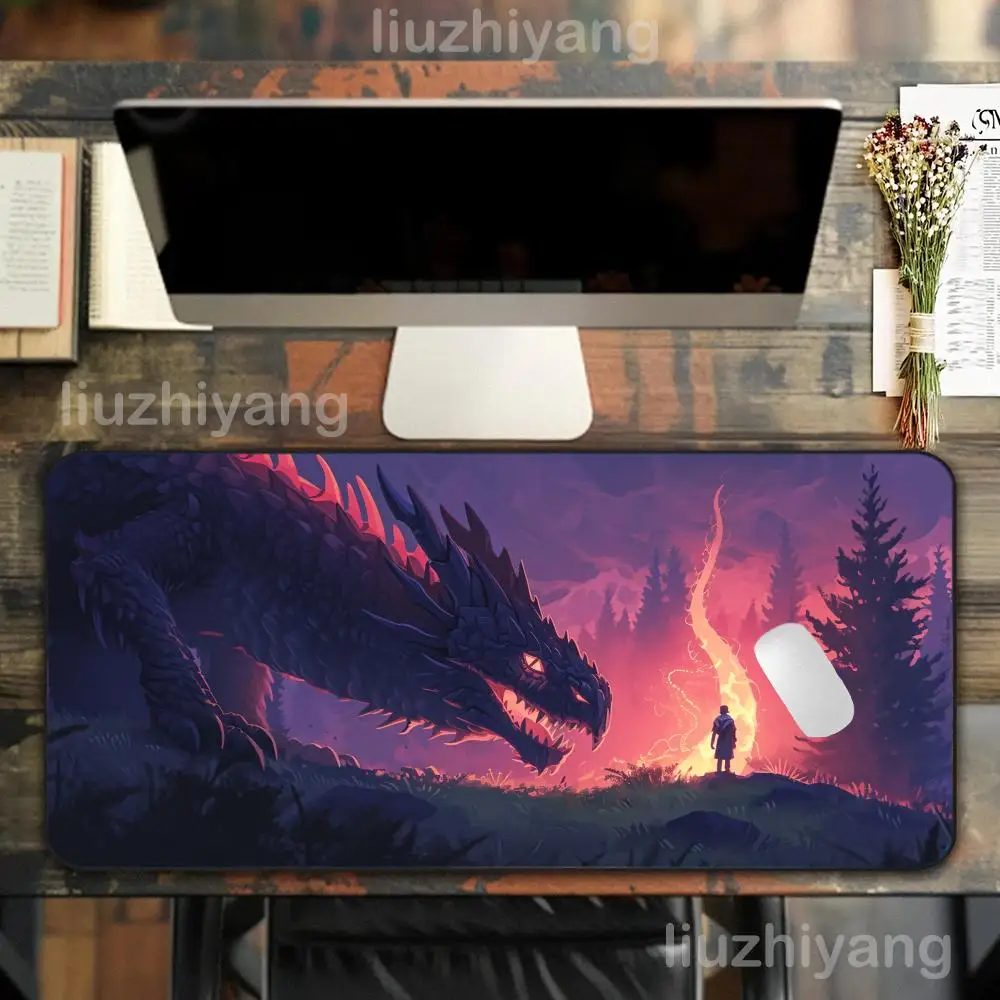 

1 шт. коврик для мыши Dragon Warrior, большой коврик для компьютерной офисной игры, настольный коврик XXL, резиновые противоскользящие коврики для клавиатуры с краями, длинные настольные коврики