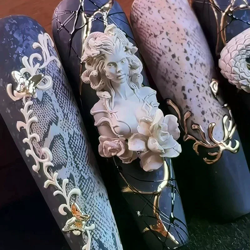 ثلاثية الأبعاد ثعبان فتاة مسمار سيليكون نحت قالب ثعبان لتقوم بها بنفسك مسمار الديكور الفن مسمار الجمال سحر سيليكون قالب الأظافر منتجات الأظافر