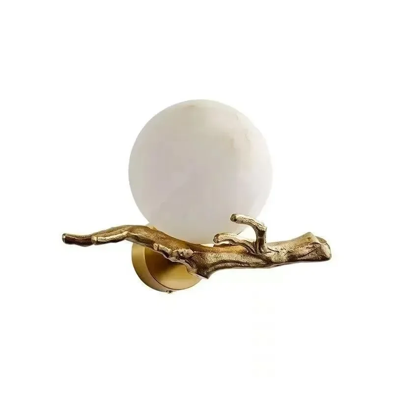 Chinese-style all-copper marble wall lamp creative design art high-end living room background wall bedroom bedside lamp