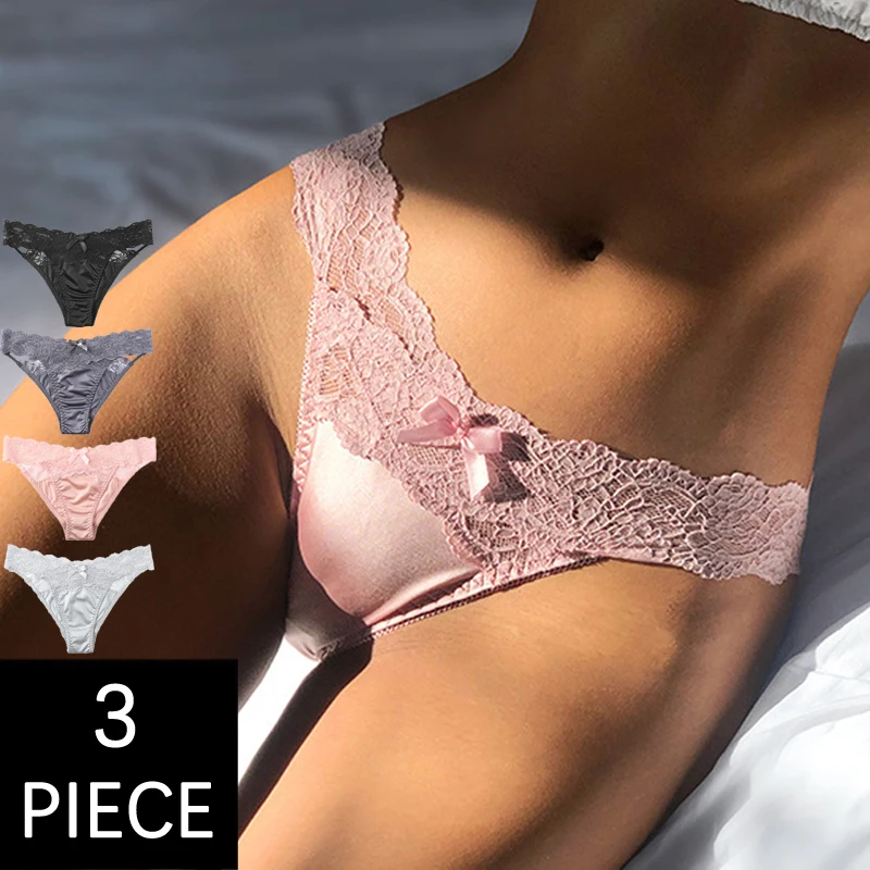 CINOON 3Pcs/Lot Women Sexy Satin Panties Ladies Lace Temptation Lingerie For Premium Light Luxury G-String T-back Underwear