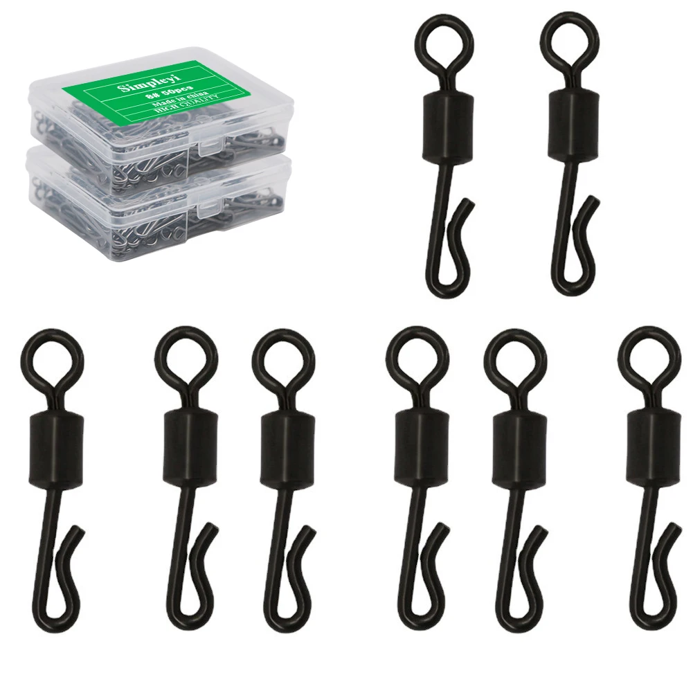 

50pcs/box Fishing Connector Bearing Swivel Snap Q-Shaped Quick Change Swivels For Carp Fishing Terminal Tackle Accessories Tool