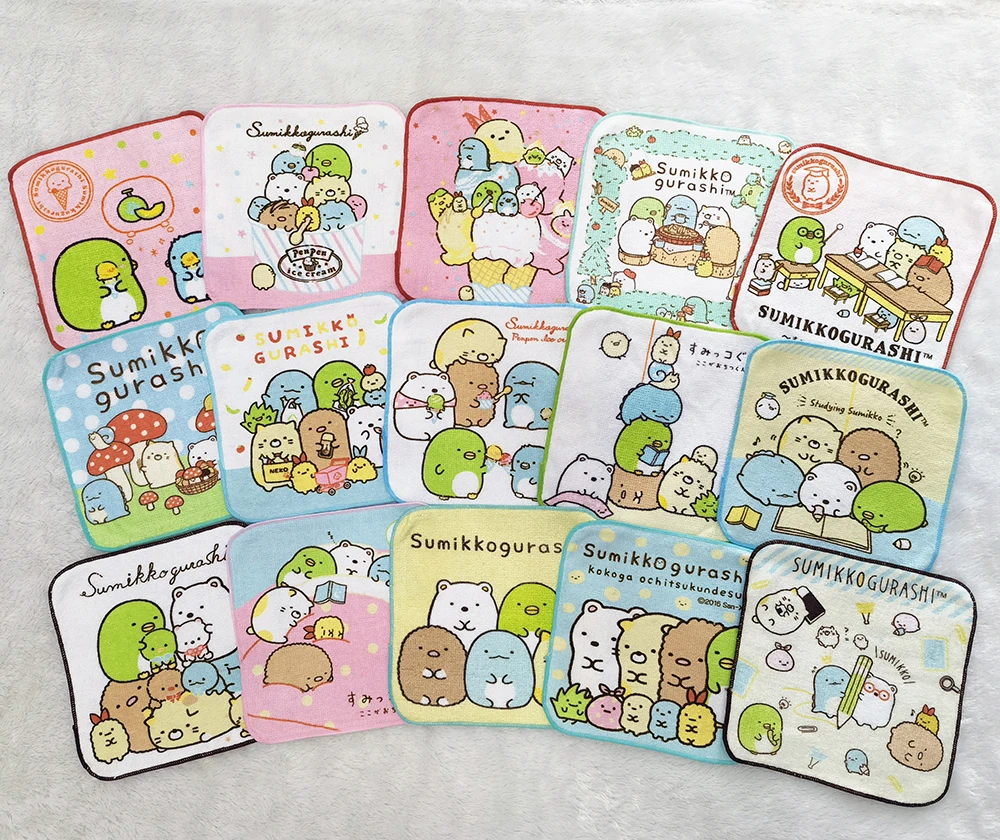 

5pcs / set cartoon anime Sumikko Gurashi stylish bath towels cotton handkerchief soft face scrubber baby soft plush toys 20*20cm