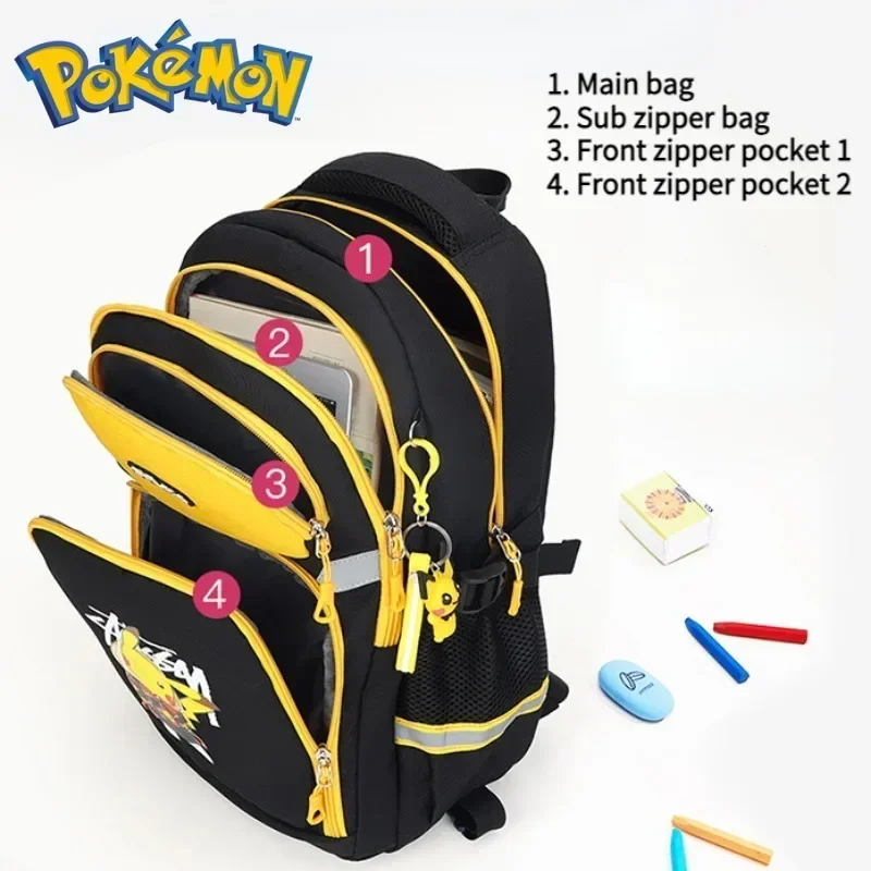 MINISO Pokemon Pikachu Kids Boys School Bag TwoWheel Six- Wheel Trolley Backpack Student Insulatedtrolley Bag