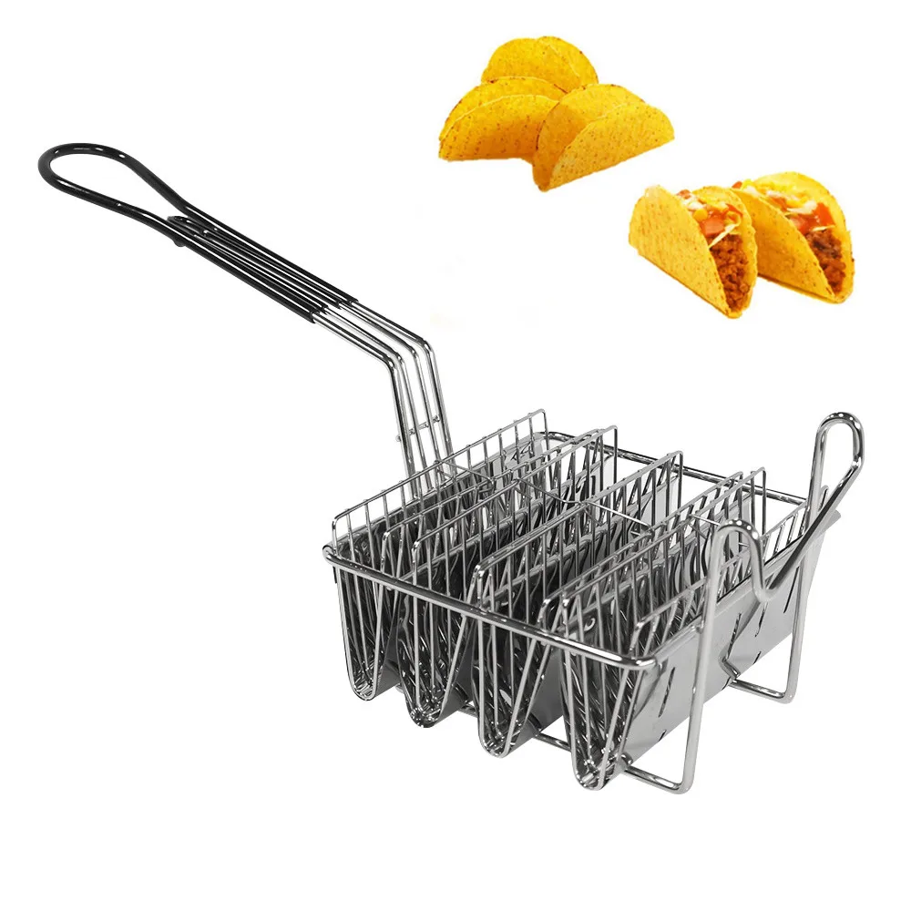 4 6 Grid Kitchen Fried Cooking Taco French Fries Basket Tortilla Fry Basket for Deep Fat Fryer Squarec Basket Stainless Steel