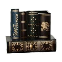 Wooden Pen Holder Book Shaped Multi-Functional Desk Organizer Case Pencils Storage Box Vintage Classroom Table Home for Kids