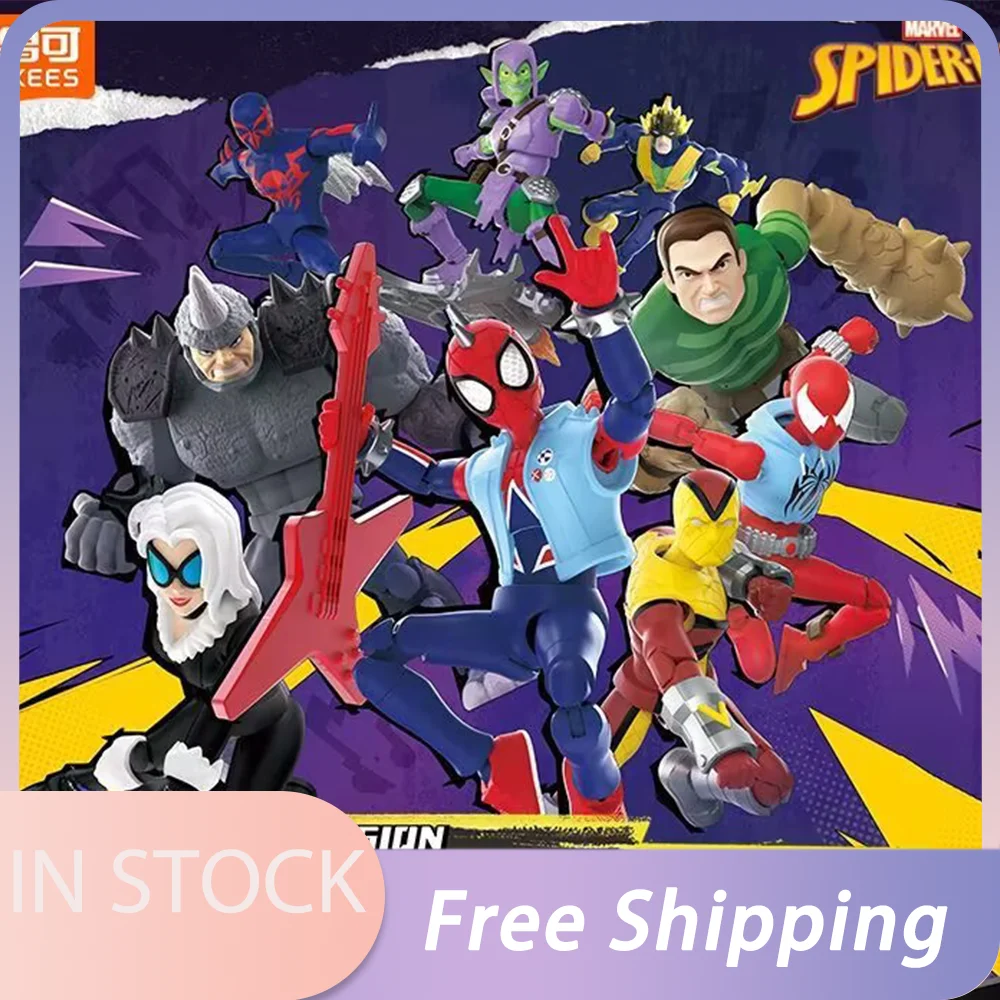 En Stock Blokees Hobie Brown Spider-Man Green Goblin Sandman Electro Shocker Spider-Man 2099 figura de acción juguetes de ensamblaje Christma