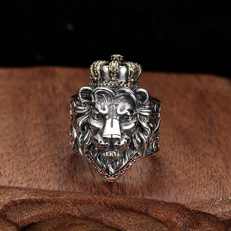 Wholesale S925 sterling silver ornament Thai silver elegant men's personalized Crown lion ring domineering open ring