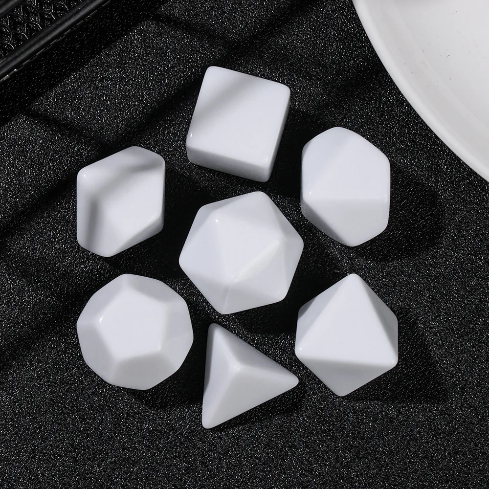 7 Pcs Set of Black White Blank D20 D12 D10 D8 D6 D4 Polyhedral Dices Kit for Kid DIY Engrave Print Table Board Game DND TRPG RPG