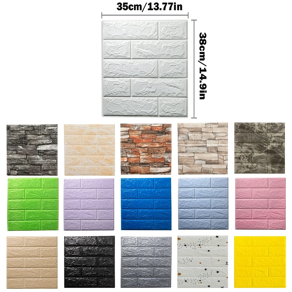 20pcs 35m*38.5cm 3DWall Sticker Solid Color Faux Brick Bedroom Home Decor Waterproof Self Adhesive DIY Living Room Wallpaper