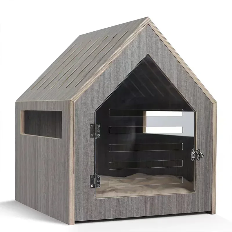 2023 Modern Dog and Cat House with Acrylic Door and Mattress Pet Furniture Indoor Dog House Kennel Wood House for Dogs