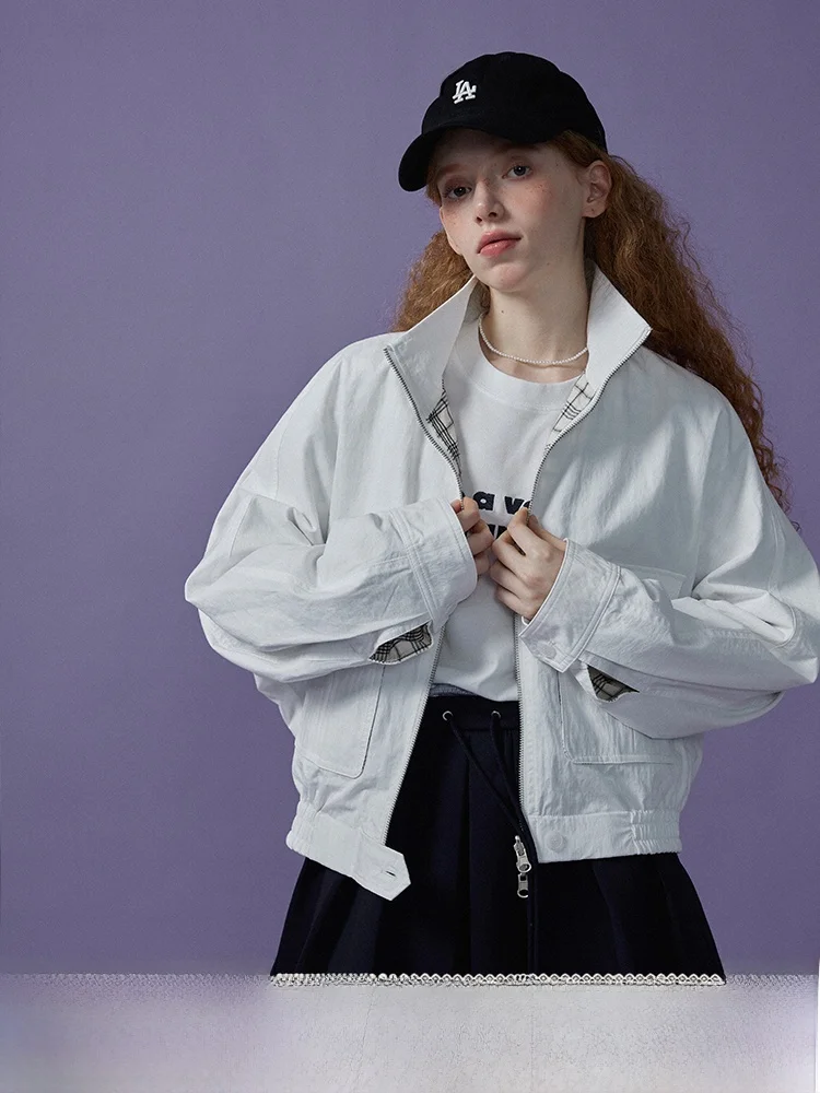 

Sauce Purple Short Plaid Double-Sided Wear Women's Loose Fit Design Sense Jacket Versatile Loose Slimming Top