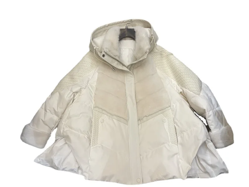 2025 Women's Clothing Hooded loose mink wool knitted mid-length style Autumn Winter New 1103