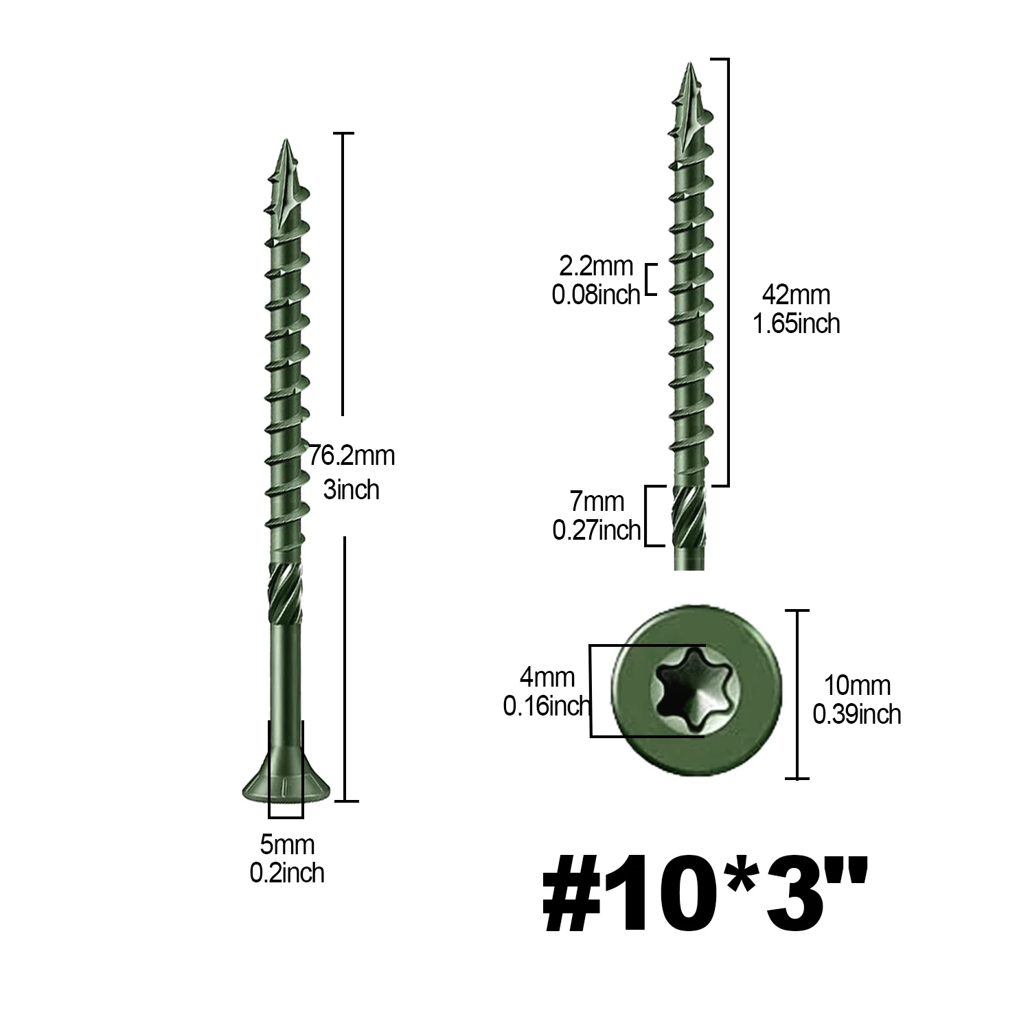 

Винты для палубы с зеленым покрытием # Torx T25 10x3 дюйма с бесплатной битой - устойчивая к ржавчине углеродистая сталь (100/200/300/500 шт.) для мебельного забора
