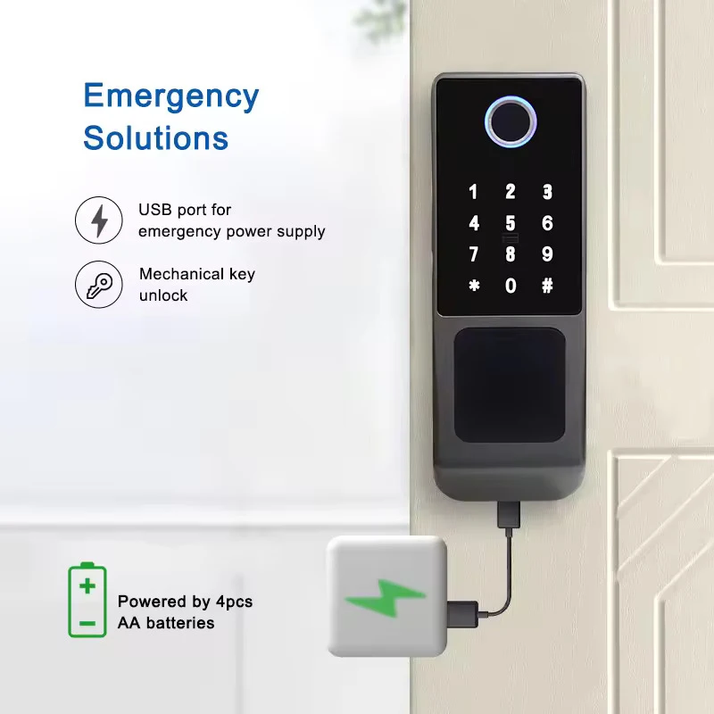 في الهواء الطلق مزدوج الأمن الجبهة مقاوم للماء بصمة البيومترية الرقمية الذكية Ttlock لوحة المفاتيح قفل حافة الباب الخشبي عن بعد