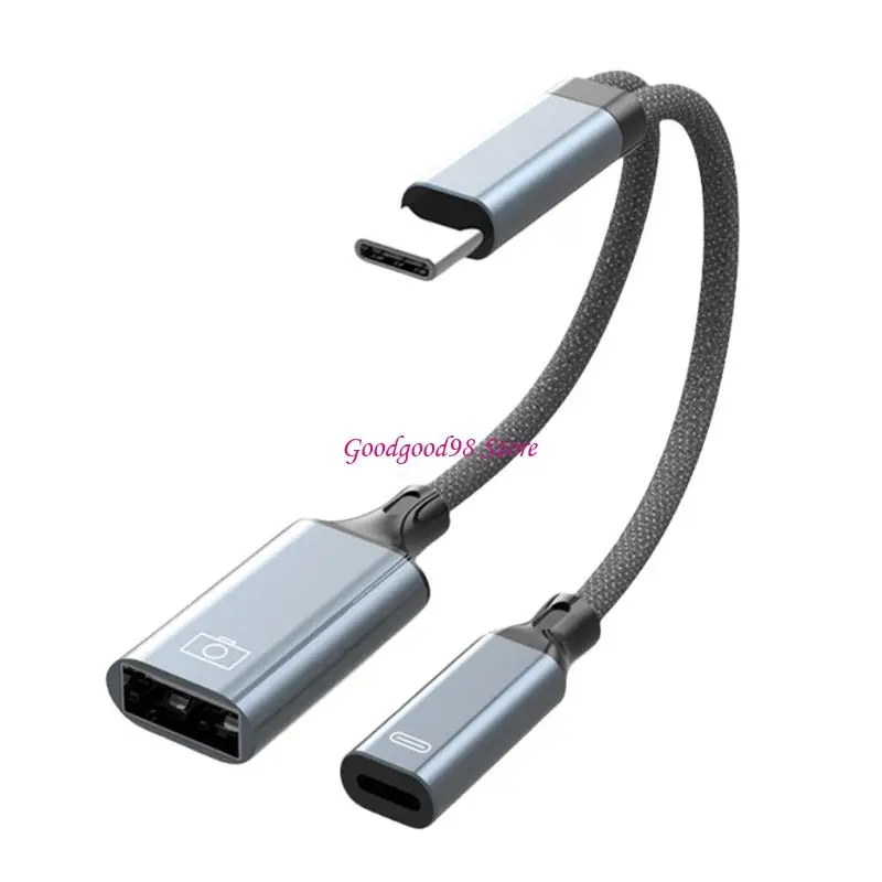 

USB Type C Audios Charging Cable OTG Splitter with Braide Coating Simultaneous Charging Listening for Phones Laptops W8EC