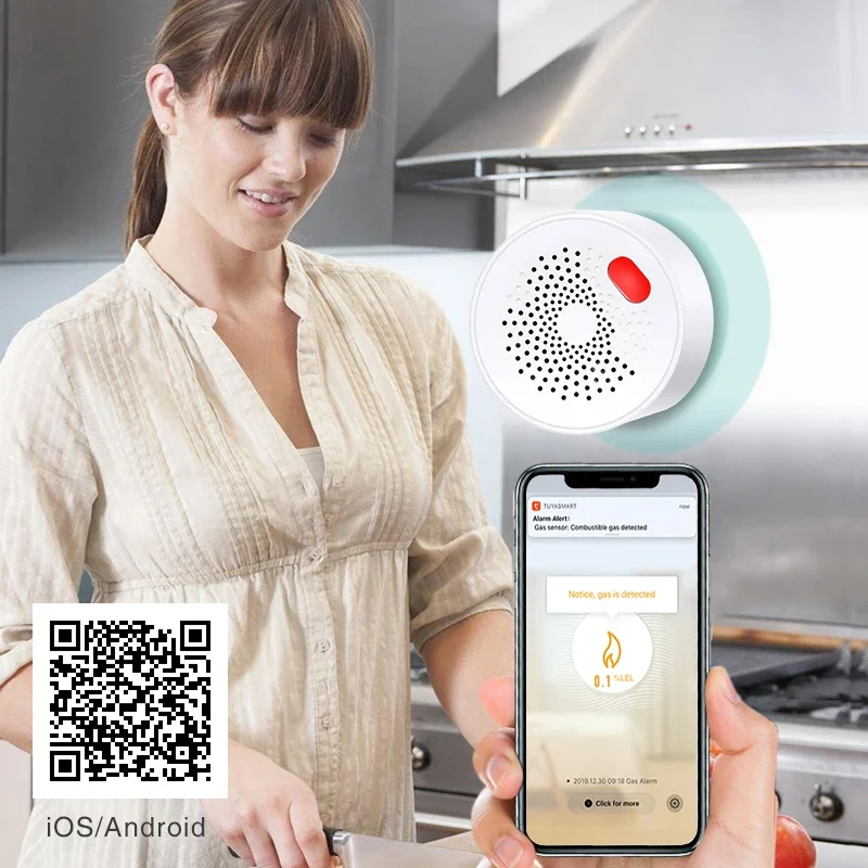 Tuya Smart Zigbee Natural Gas Sensor With High Sensitivity For Fire Safety, Designed For Kitchen LPG Leakage Detection.