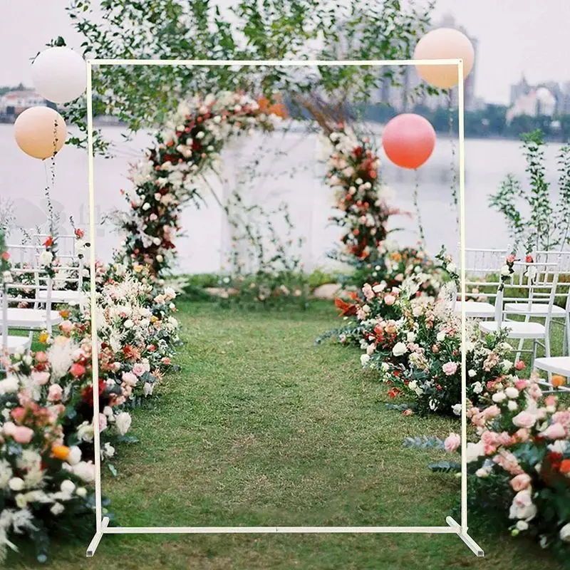 2×1.6M Metal Wedding Arch Stand With Grid Lines, Flower Balloon Backdrop Decor Rack Frame For Garden Party