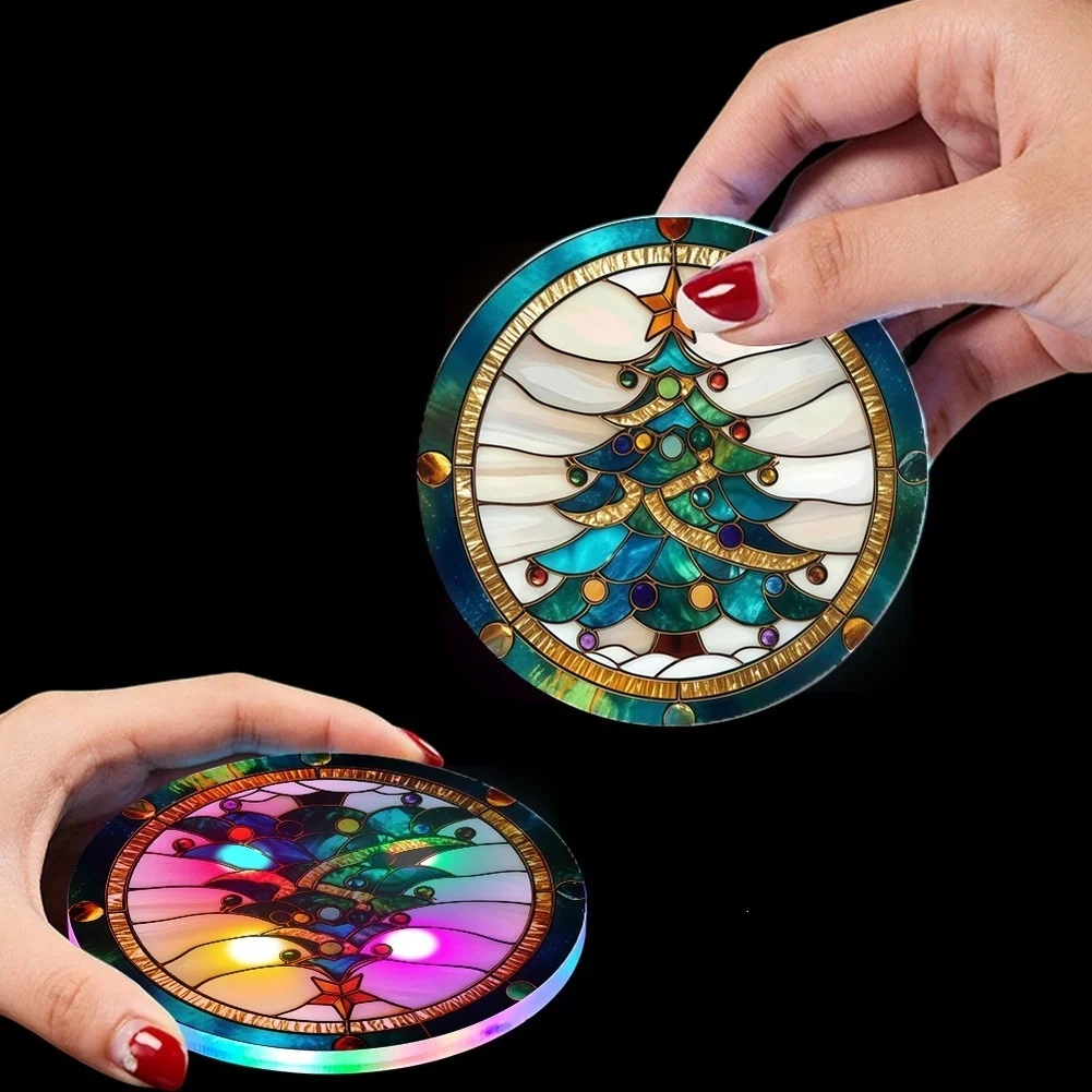 4Pcs Bar Party Glowing Decor Supply LED Light Up Coasters Color Changing Drink Pad Home Nightclub Cup Beverage Display Accessory