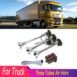 3pcs Truck Trumpet For Truck Chrome Tubes Air Horn 12V/24V Universal Super Loud Music Truck Electric Horn Truck Accessories