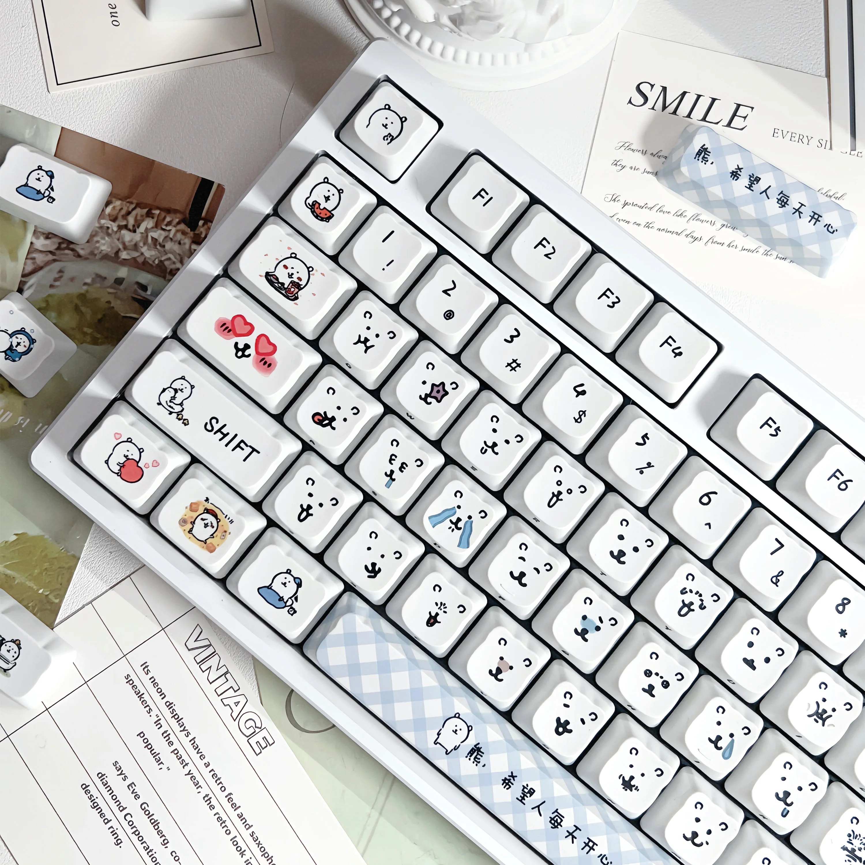 

Колпачки для клавиш с рисунком медведя, милые колпачки для клавиш Pbt, 140 клавиш, Cherry Pda, простые белые колпачки для клавиш