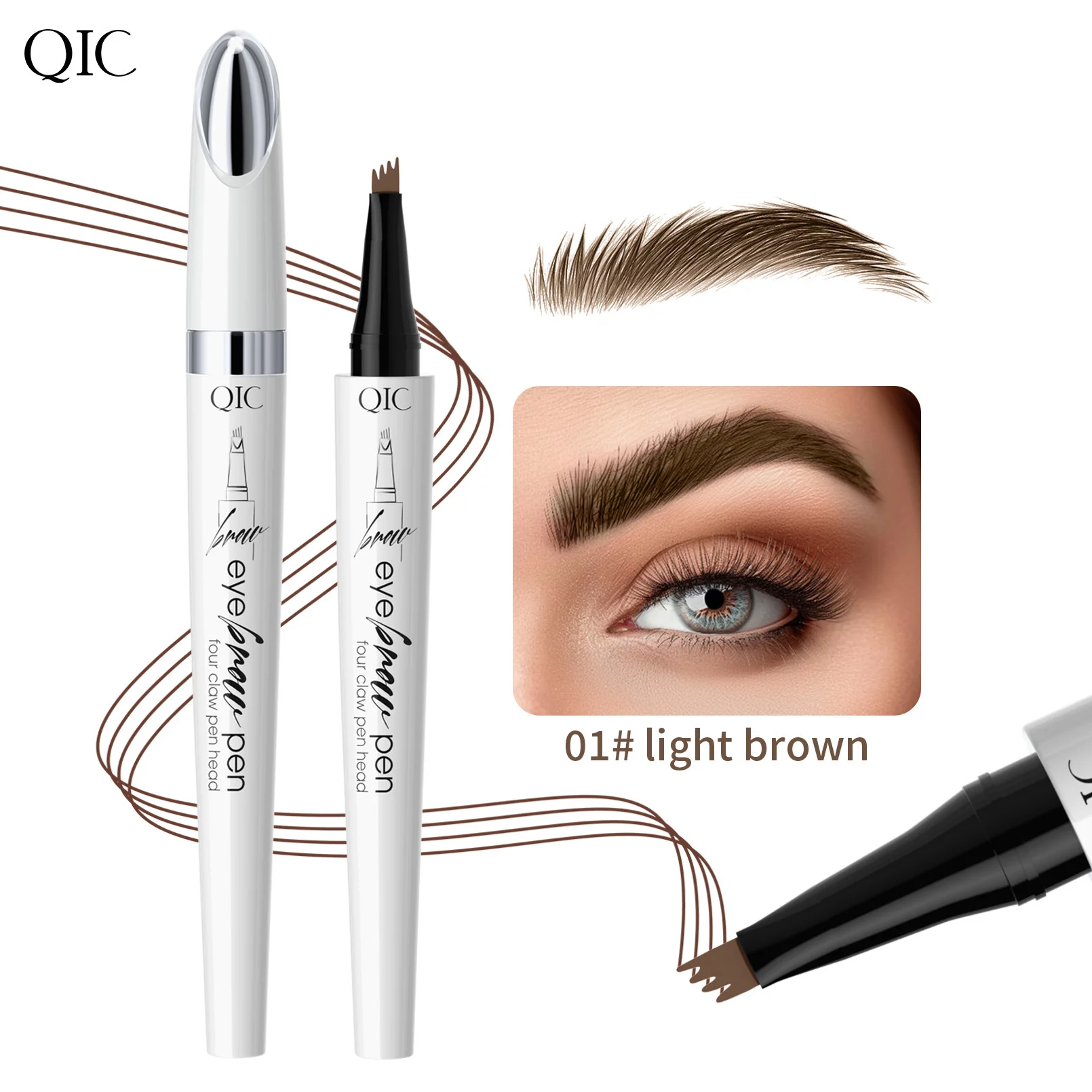 Qic Wenkbrauwpotlood 2024 Bestseller Meisjes Eyeliner 3d Viervork Waterdicht Zweetbestendig Gevorkt Wenkbrauwpotlood