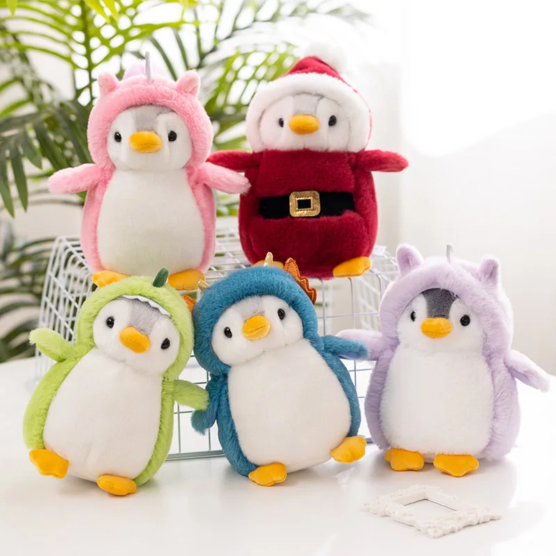 Kawaii Penguin pluszowe zabawki miękkie nadziewane pingwin z jednorożcem/dinozaur/królik kostium dla dziewczynek prezent urodzinowy Party