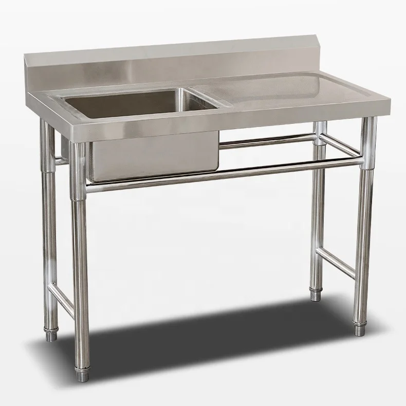 Freestanding Stainless Steel Outdoor Kitchen Sink With Drainboard Utility Prep Sink For Backyard BBQ Garage