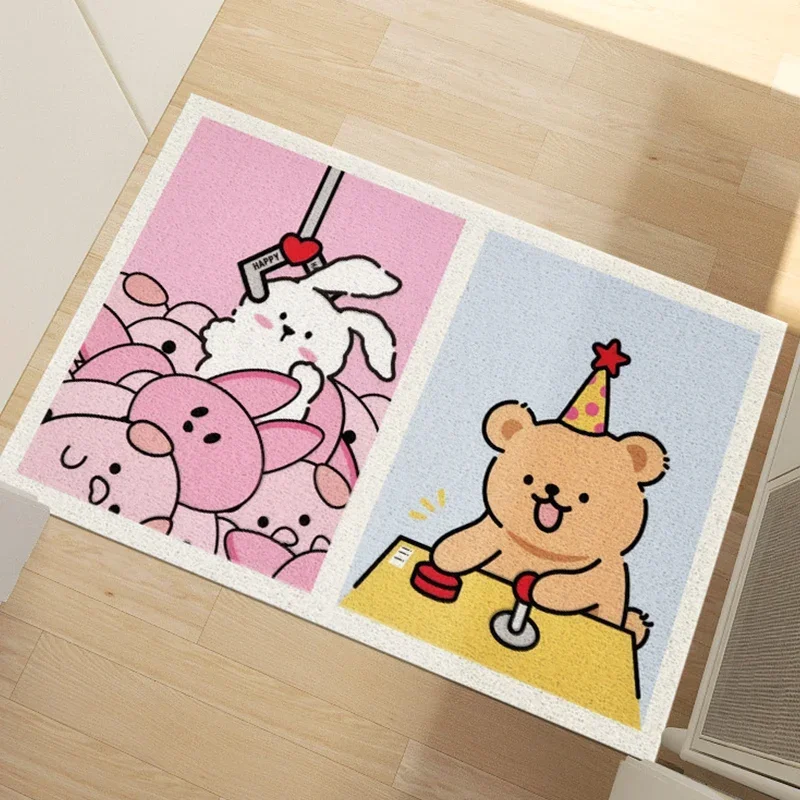 Cute Bear Bunny Wire Loop Entrance Carpets Door Floor Mat Entrance Door Dusting Floor Mat Rub Earth Carpet Cartoon Balcony Rugs