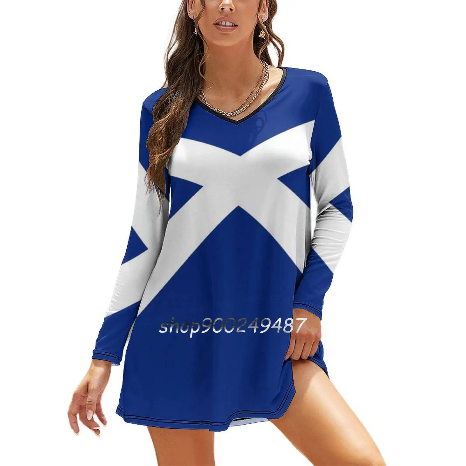 Scottish Flag Scotland T-Shirt Elegant Party Women Dress Slim V Neck Long Sleeve Dress Casual Dresses Scott Scottish Scotland