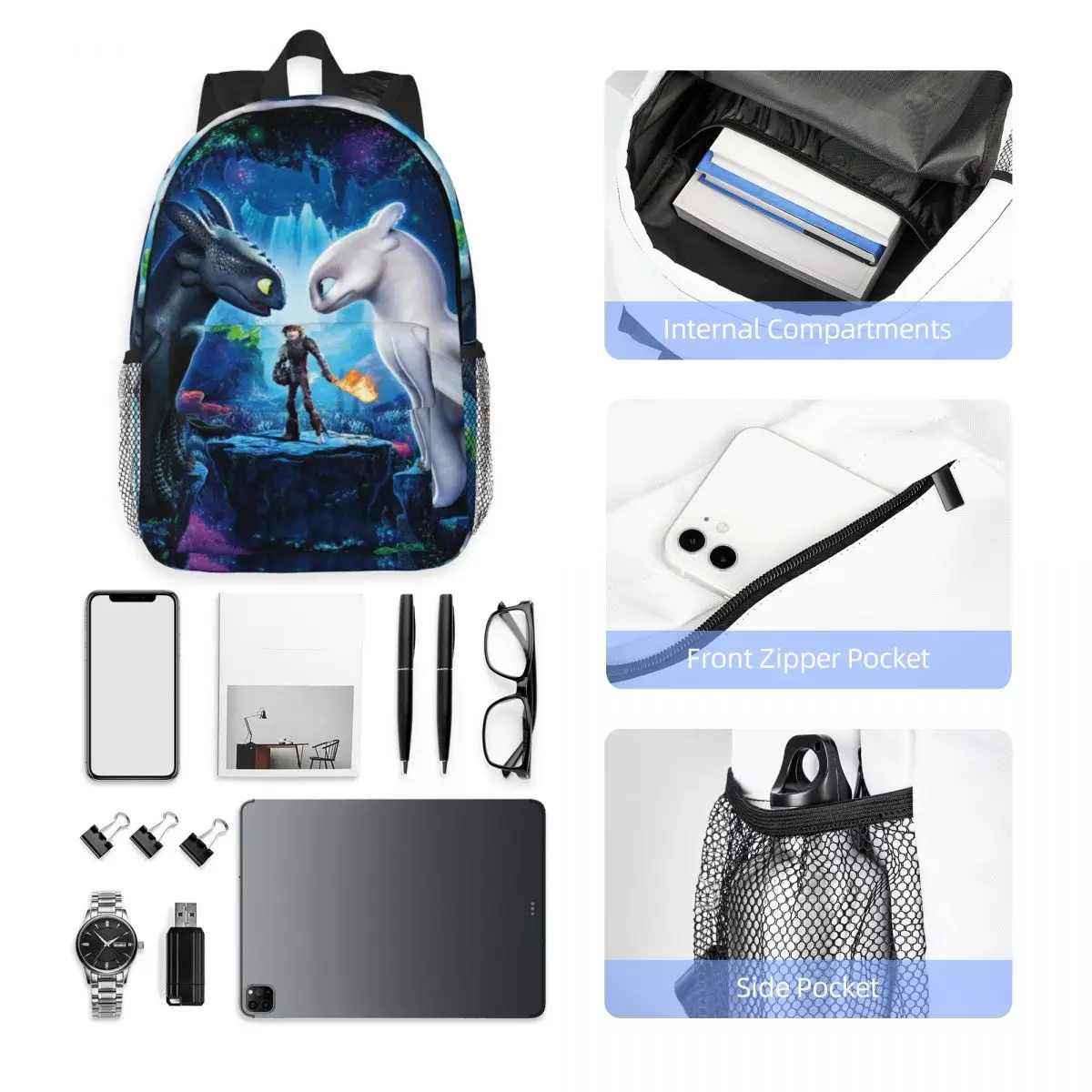 Wie Sie Ihren Drachen trainieren neue Mode hohe Kapazität wasserdichten College-Rucksack trend ige Laptop-Reisebuch Tasche 15 Zoll