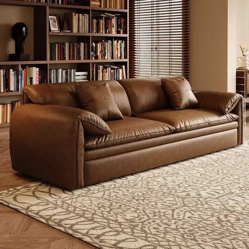 

European Living Room Sofa Bed Brown Faux Leather Italian Modern Sleeper Double Couch Chaise Lounge Small Canape Salon Furniture