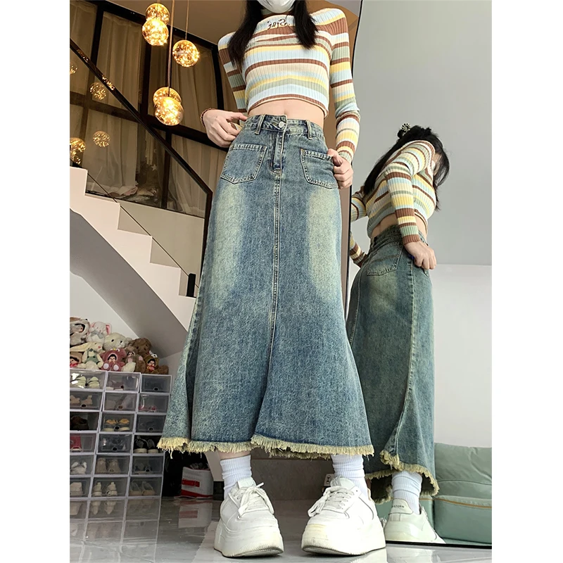 

Spring New Arrival Retro Large Size High Waist Cover Hip f Skirt Women's Faionable Versatile Slimming Denim Fi Tail Skirt
