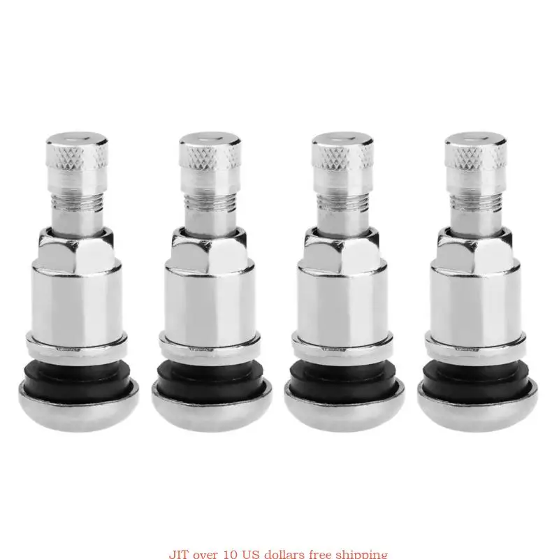 4-piece/set Stainless Steel Vacuum Tire Valves Stems Durable Metal Valves Caps