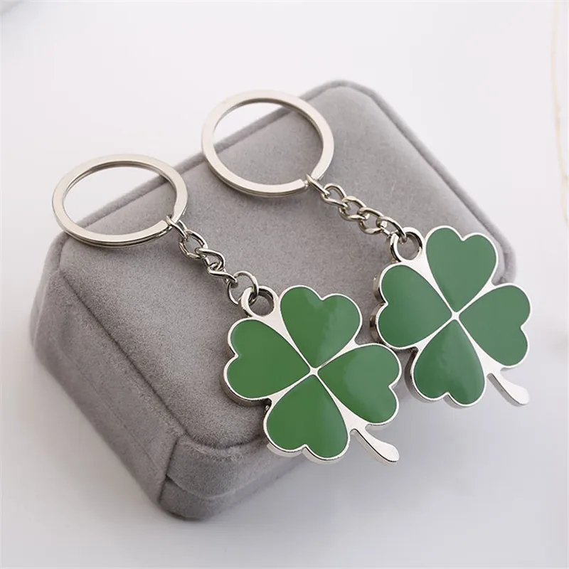 Clover Keychain Four Leaf Clover Glass Ball Double Side Pendant Metal Keyring Lucky Jewelry Gift for Men Dropshipping