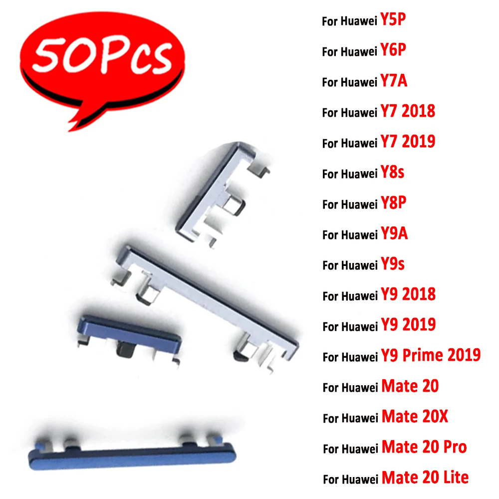 50 szt., NOWE Przyciski boczne Włączania/Wyłączania i Regulacji Głośności Zamiennik do Huawei Y9S Y9A Y9 Prime 2019 2018 Y8S Y8P Y7A Y7 Y6P Y5P