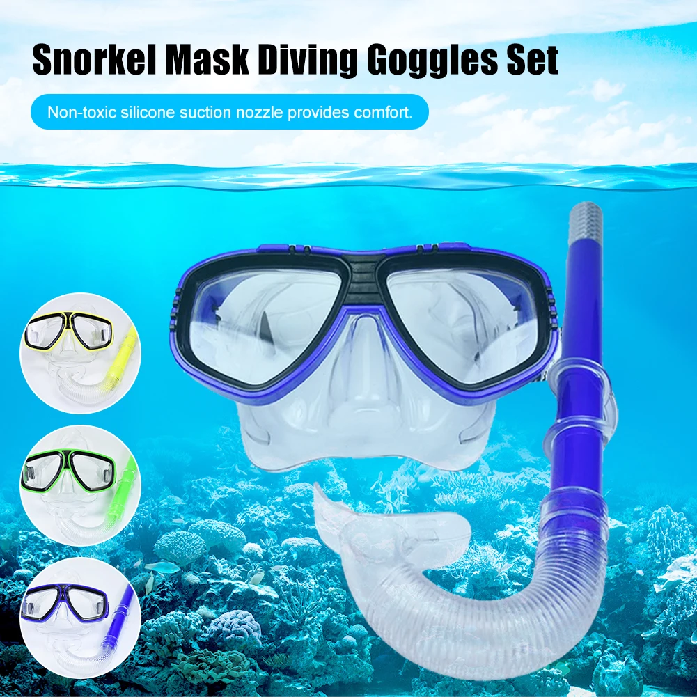 Conjunto de óculos de mergulho com máscara de snorkel para crianças adultos óculos de mergulho conjunto de tubos faixa de cabeça ajustável