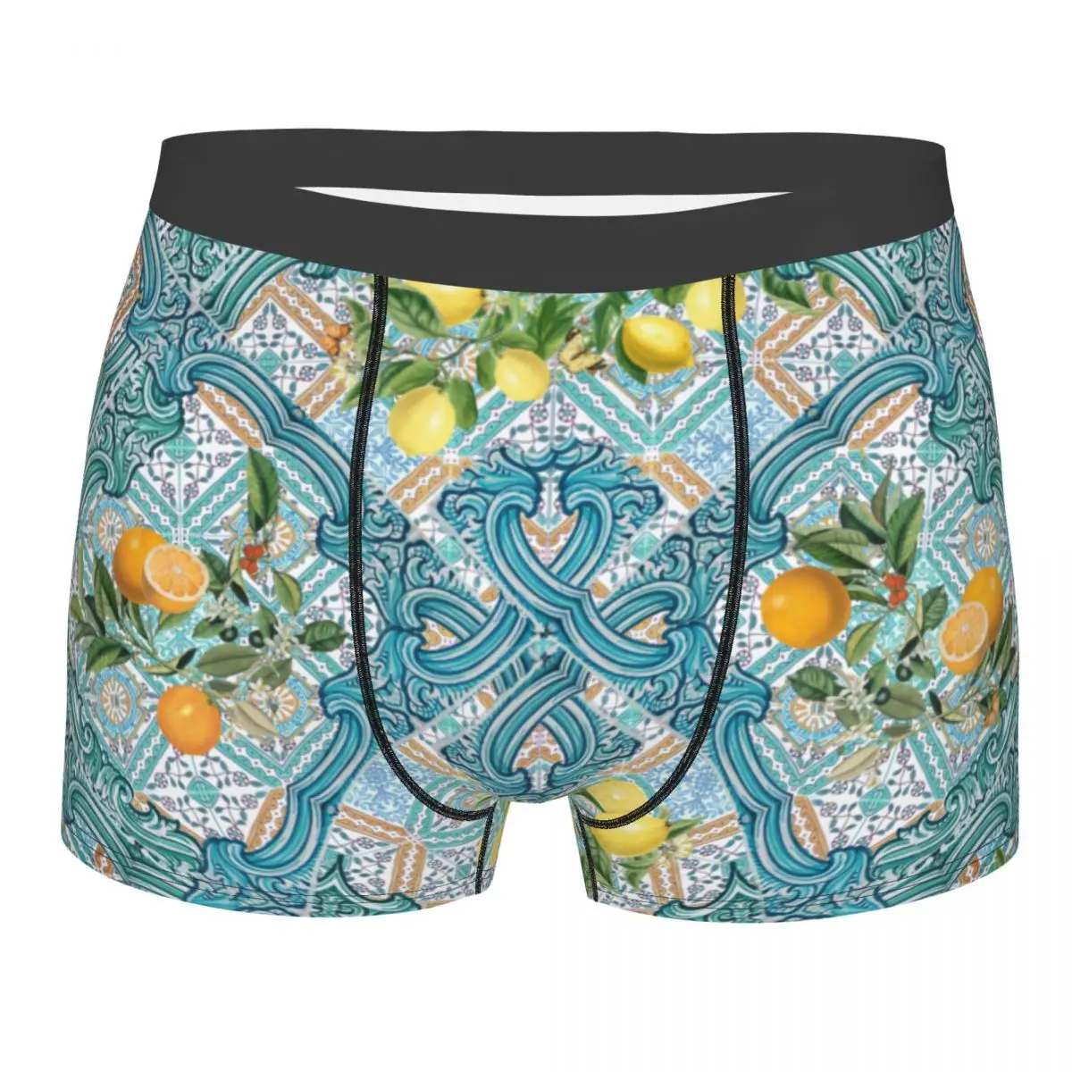 Custom Mediterranean Summer Lemons Fruit Sicilian Tiles Boxer Shorts For Men Underwear Panties Briefs Breathable Underpants