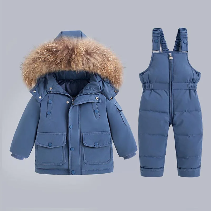 Kids Winter Thicken Warm Down Jacket Toddler Jumpsuit Children Clothing Set 2pcs Girl Clothes Infant Snowsuit 1-6Y