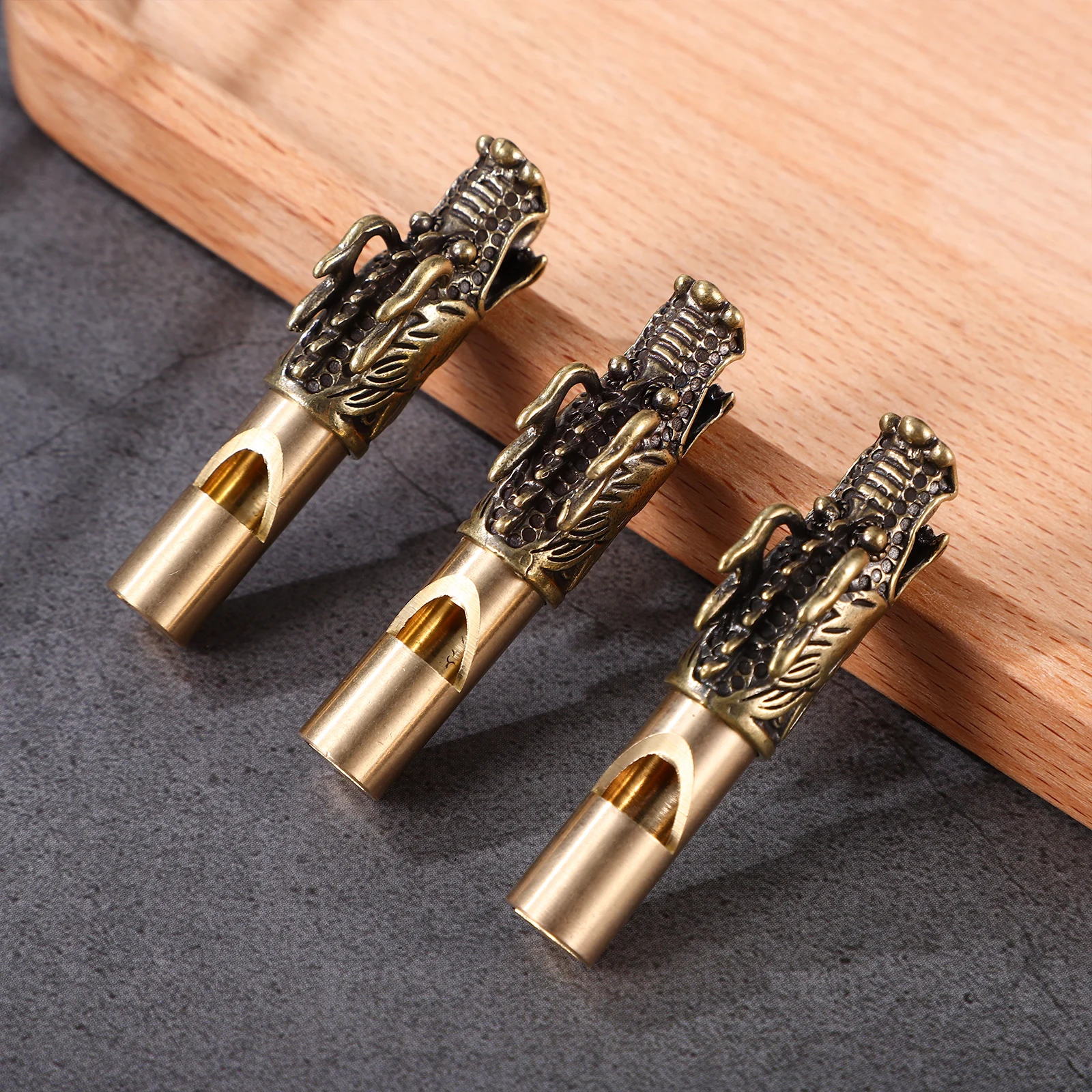 3개입 드래곤 휘슬 황동 열쇠고리 레트로 빈티지 큰 소리 생존 휘슬 비상 캠핑 하이킹 휘슬 비상용