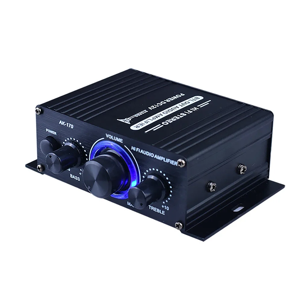 AK170 Mini Digital Power Audio Car Amplifier Blue Light Stereo Audio Amplifier for Home 200W+200W 2-CH Power Amp with RCA Input