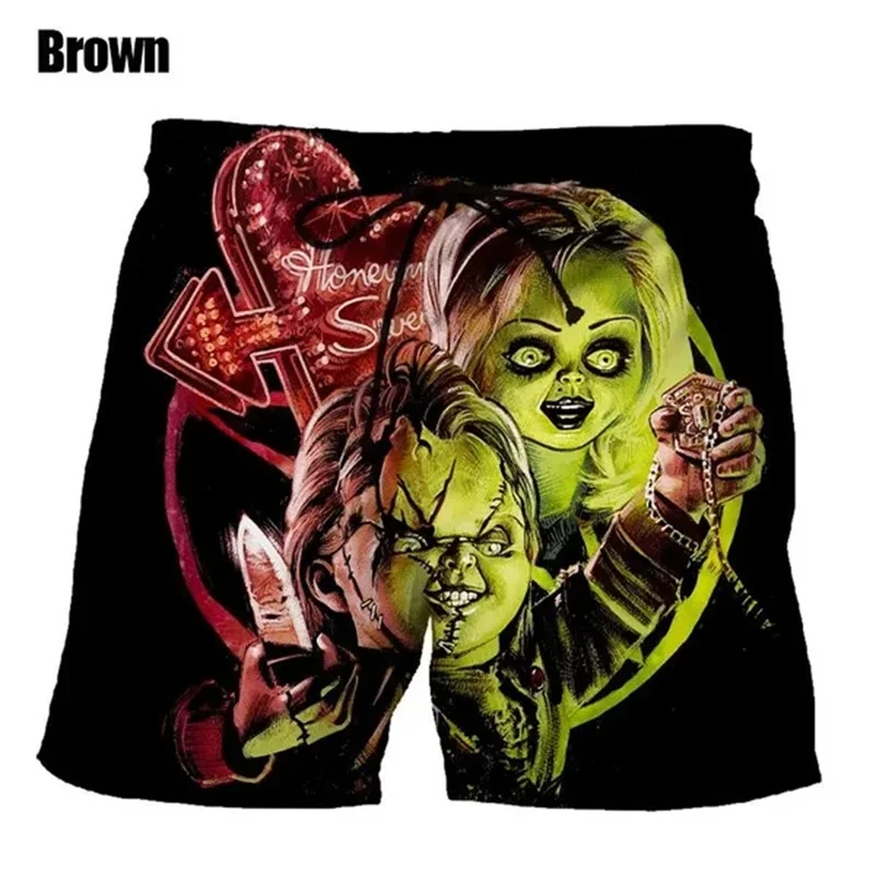 Chucky Doll Horror Graphic Beach Shorts Men 3D Printed Board Shorts Surfing Swim Trunks Cool Kids Short Pants