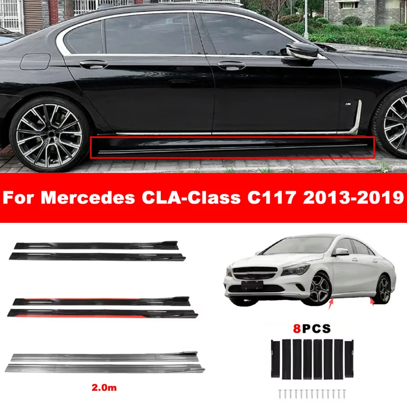 For Mercedes CLA-Class C117 13-19 Car Side Skirt Splitters Extended Side Spoiler Sport Body Kit Bumper Lip Modified Parts 8Pcs