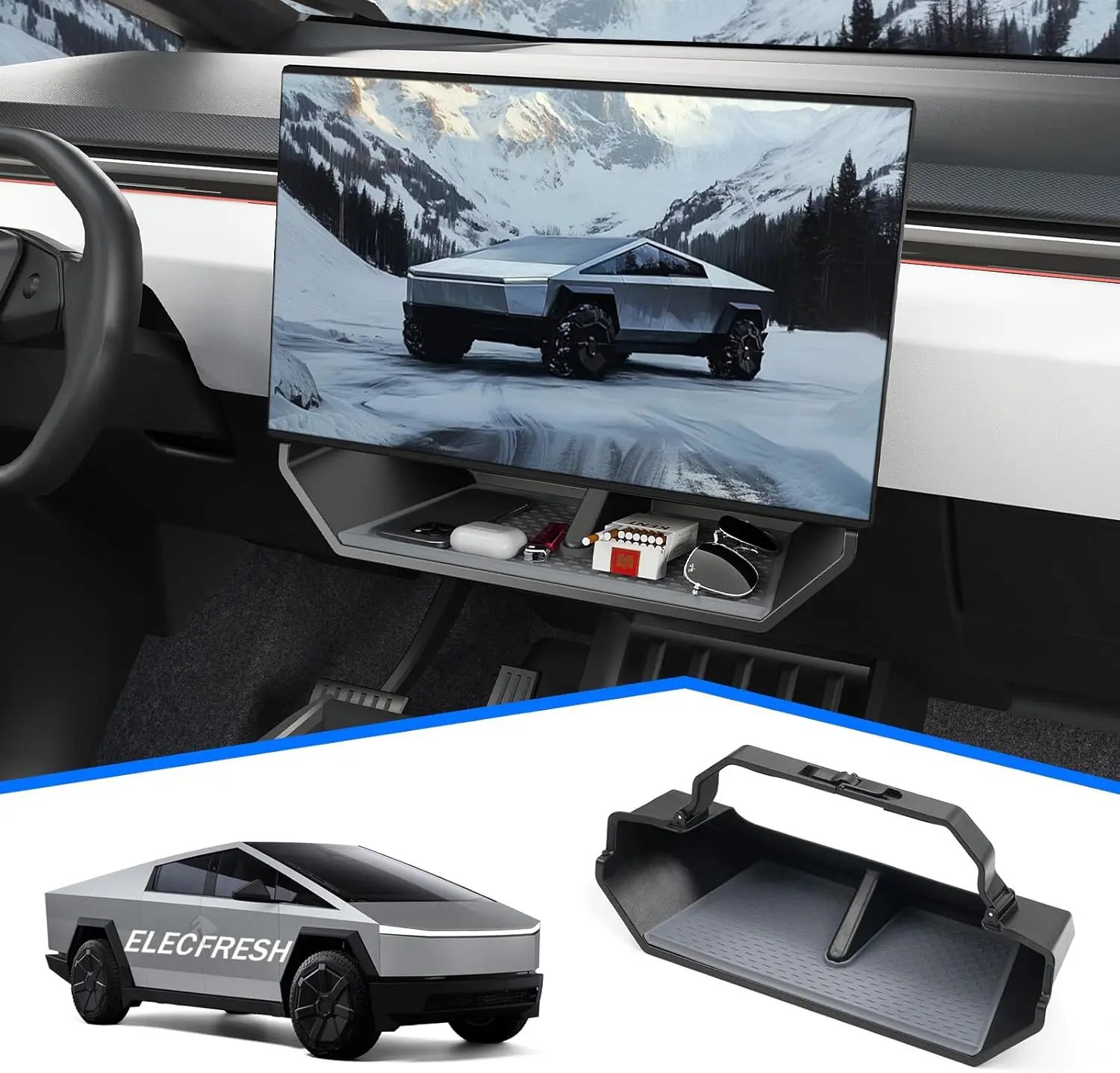 

Center Console Organizer Under Screen Storage Box for 2024 2025 2026Tesla Accessories, Dashboard Hidden Tray for (A)