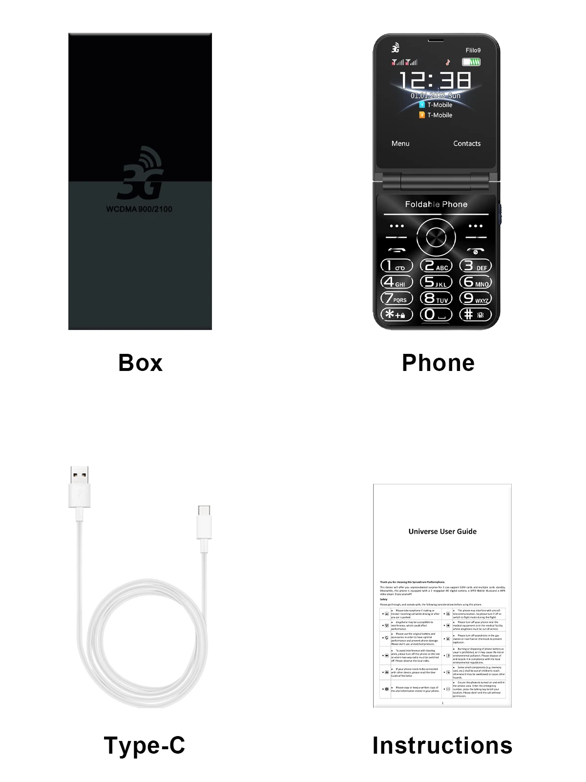 SERVO Flilo9 Foldable Feature Phone 3G WCDMA Dual SIM Big Button Speed Dial Auto Call Recording FM Radio Flashlight Cellphone